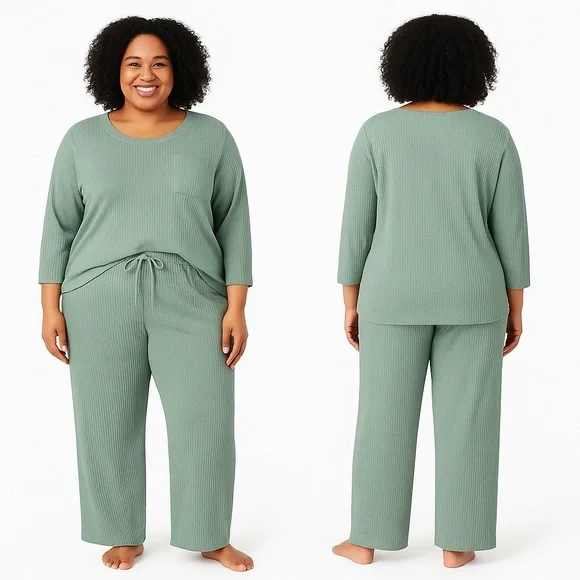 NWT Midnight by Carole Hochman Ribbed Lounge Set Sage XXL - Picture 1 of 4